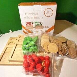 Wooden Montessori Math Toy Counting Boards Pegs Number Discs Preschool Learning